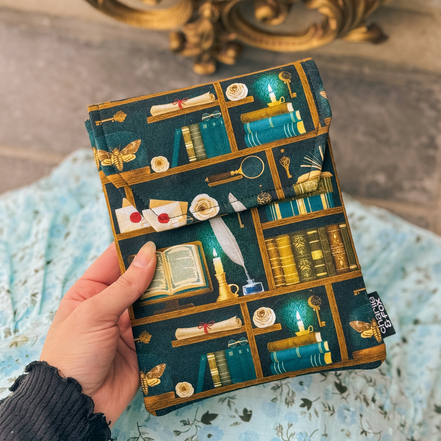 Dark Academia (Teal) padded e-reader sleeve