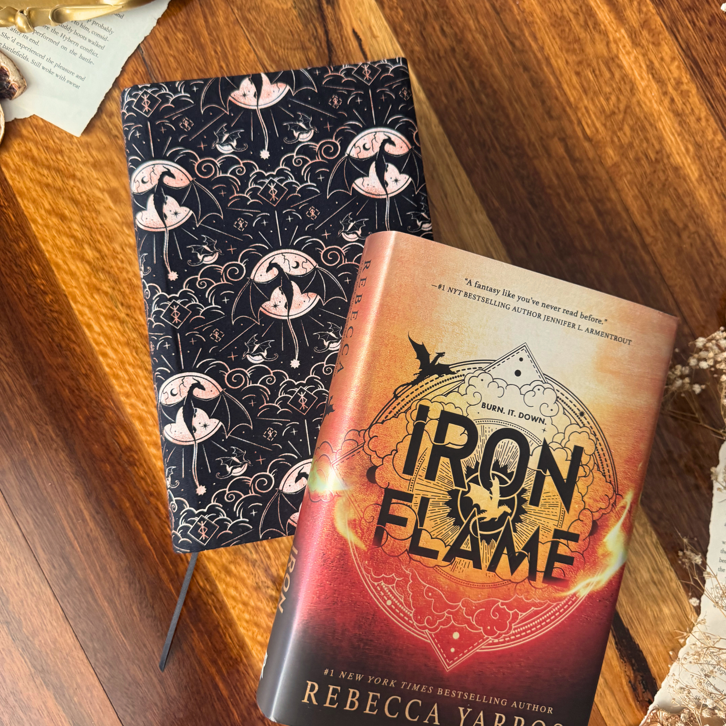 Iron Flame fabric dust jacket - Rebecca Yarros