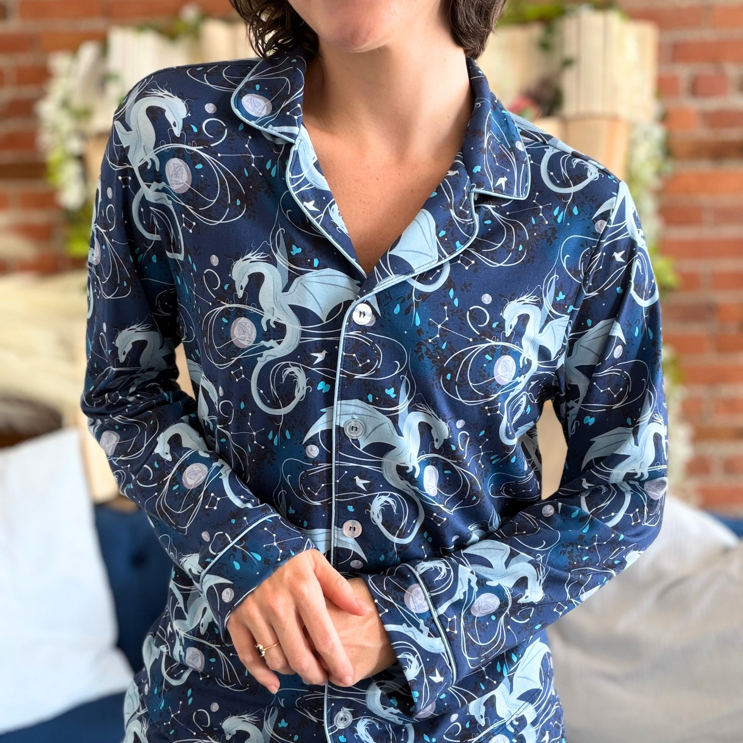 Moonplume Dragon PJ long sleeve button-up shirt (When The Moon Hatched - Sarah A. Parker)