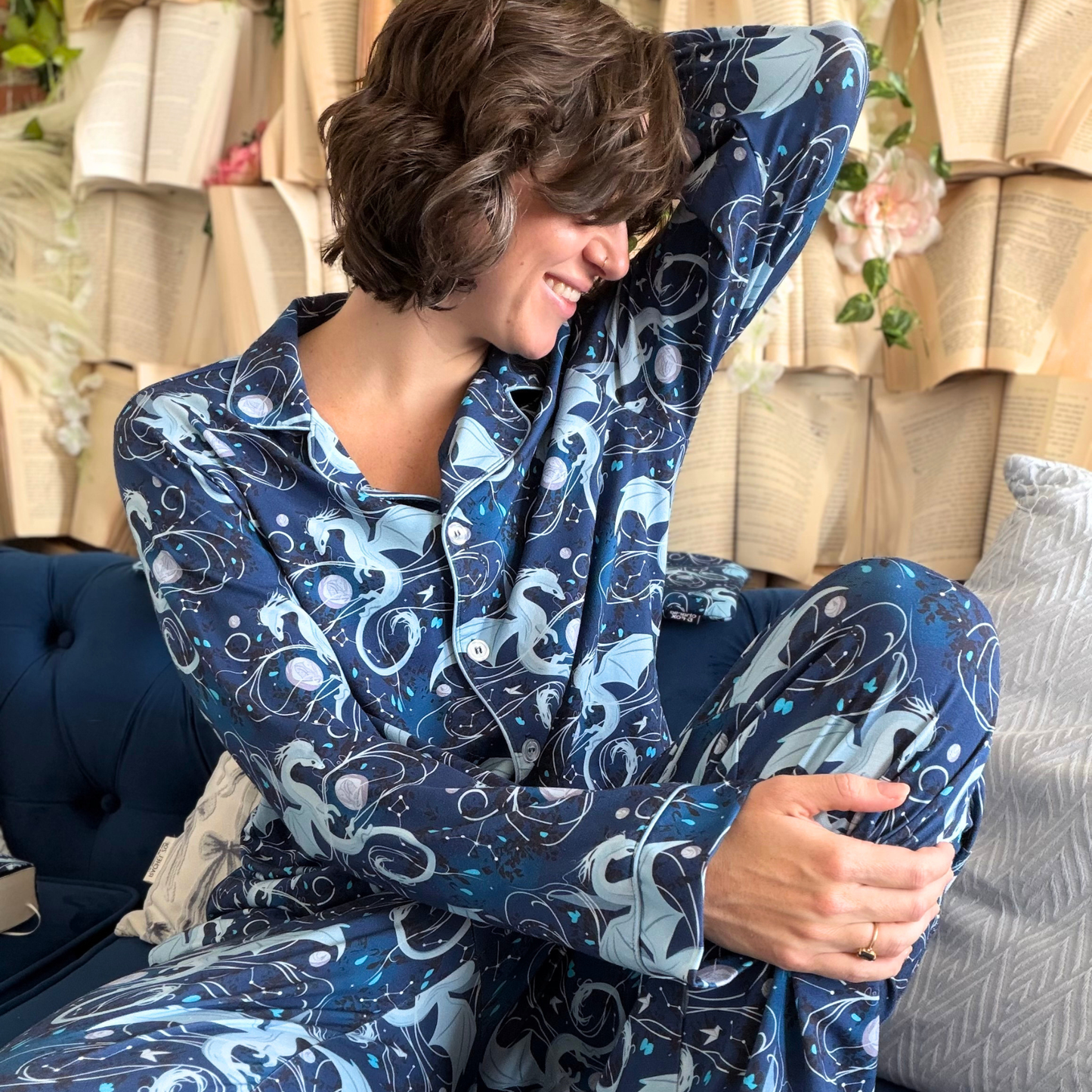 Moonplume Dragon PJ long sleeve button-up shirt (When The Moon Hatched - Sarah A. Parker)